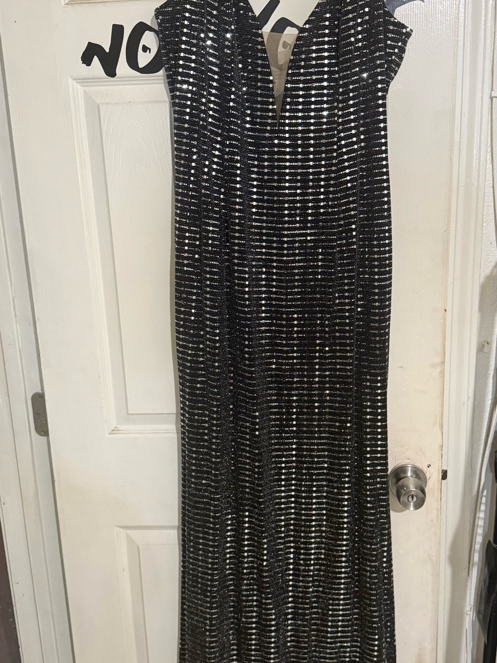 Black Sequin V-Neck Maxi Dress